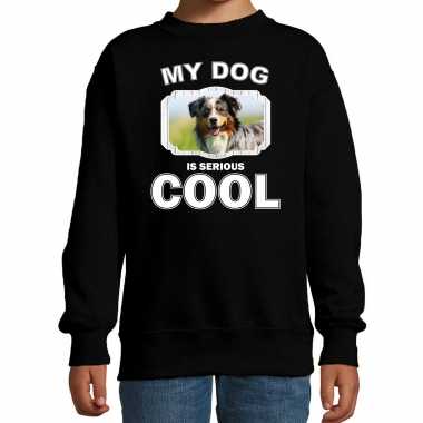 Australische herder honden trui / sweater my dog is serious cool zwart kinderen