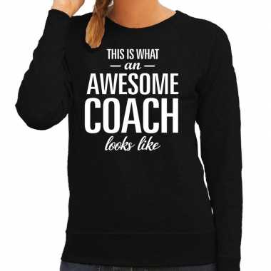 Awesome coach / trainer cadeau sweater / trui zwart dames