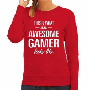 Awesome / geweldige gamer cadeau sweater / trui rood dames