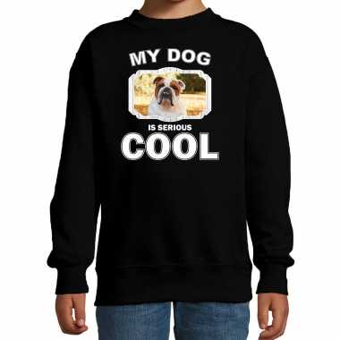 Britse bulldog honden trui / sweater my dog is serious cool zwart kinderen