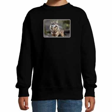 Dieren sweater / trui wolven foto zwart kinderen