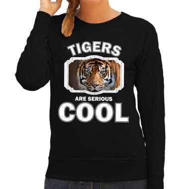 Dieren tijger sweater zwart dames tigers are cool trui