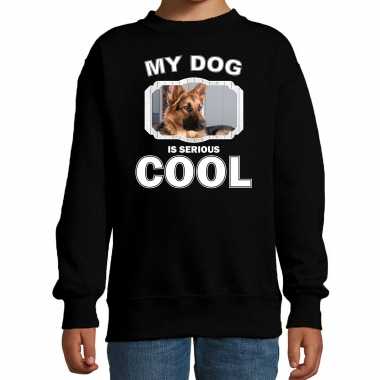 Duitse herder honden trui / sweater my dog is serious cool zwart kinderen