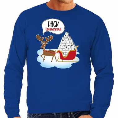 F#ck coronavirus foute kerstsweater / outfit blauw heren