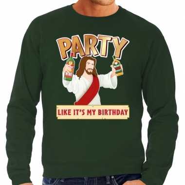 Foute kersttrui party jezus groen heren