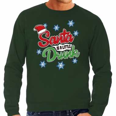 Foute kersttrui santa is a little drunk groen heren