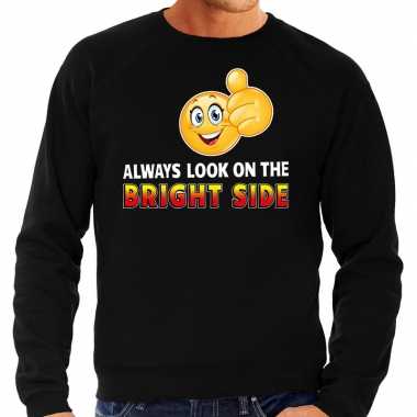 Funny emoticon sweater always look on the bright side zwart here