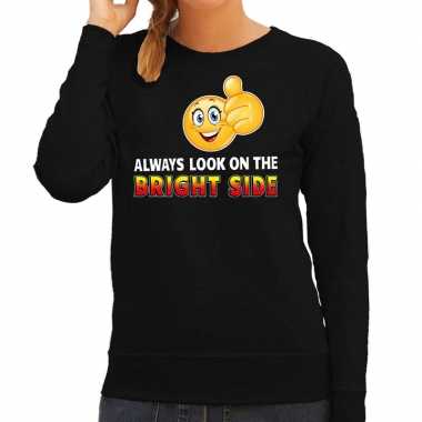 Funny emoticon sweater always look the bright side zwart dames