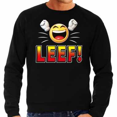 Funny emoticon sweater leef zwart heren