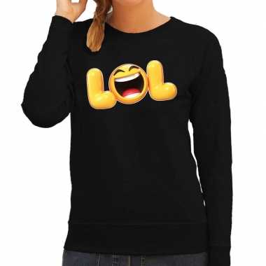 Funny emoticon sweater lol zwart dames