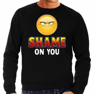 Funny emoticon sweater shame on you zwart heren