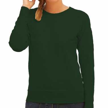 Groene sweater / sweatshirt trui raglan mouwen ronde hals dames