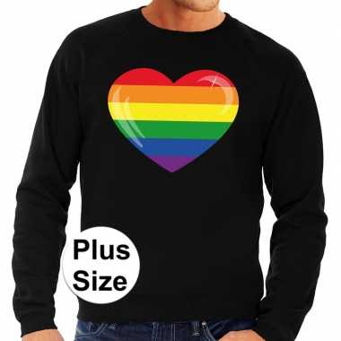 Grote maten gay pride regenboog hart sweater zwart heren