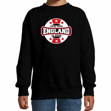 Have fear england is here / engeland supporter sweater zwart kids