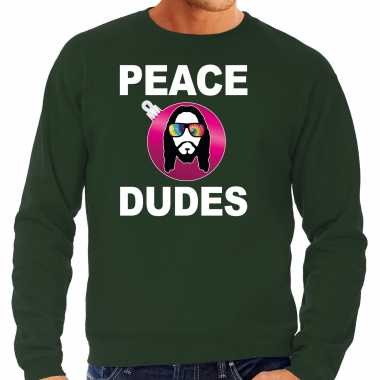 Hippie jezus kerstbal sweater / kerst outfit peace dudes groen heren
