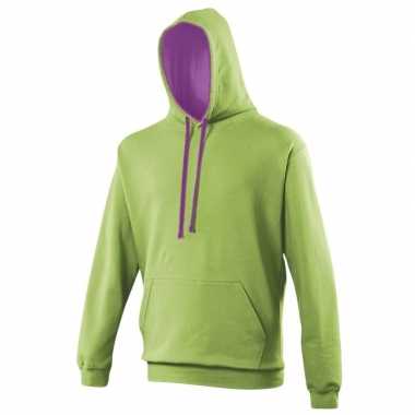 Hooded sweater lime paars