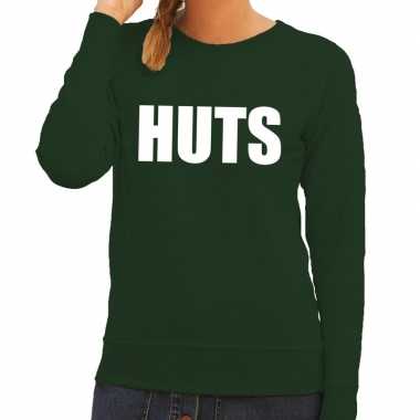 Huts tekst sweater groen dames
