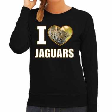 I love jaguars sweater / trui dieren foto een luipaard zwart dames