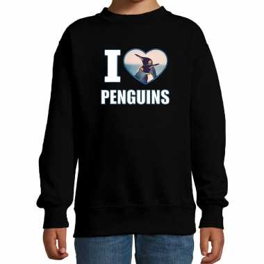 I love penguins sweater / trui dieren foto een pinguin zwart kinderen