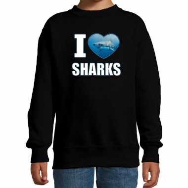 I love sharks sweater / trui dieren foto een haai zwart kinderen