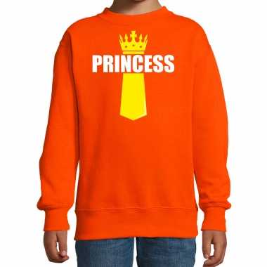 Koningsdag sweater / trui princess kroontje oranje kinderen