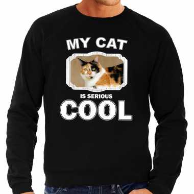 Lapjeskat katten sweater / trui my cat is serious cool zwart heren