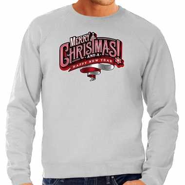 Merry christmas kerstsweater / kerst outfit grijs heren