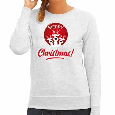 Rendier kerstbal sweater / kerst outfit merry christmas grijs dames