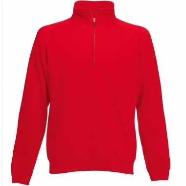 Rode fleece sweater/trui rits kraag heren/volwassenen