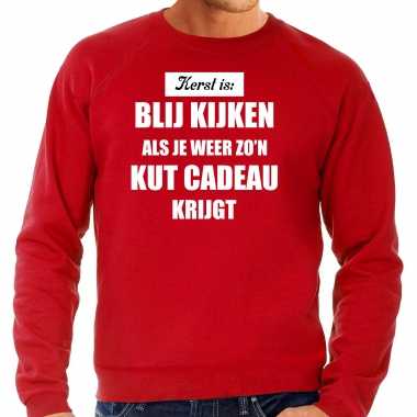Rode foute kersttrui / sweater kerst is blij kijken / kut cadeau outfit heren