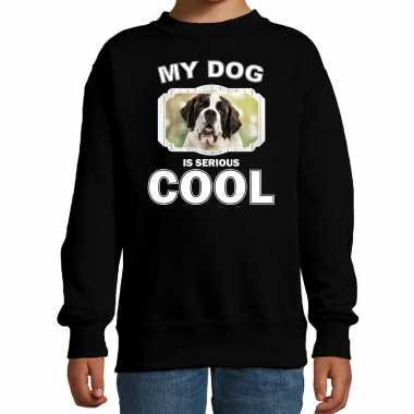 Sint bernard honden trui / sweater my dog is serious cool zwart kinderen