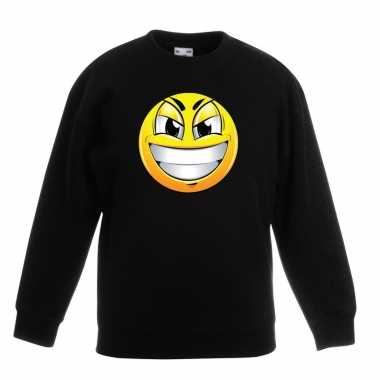 Smiley sweater ondeugend zwart kinderen