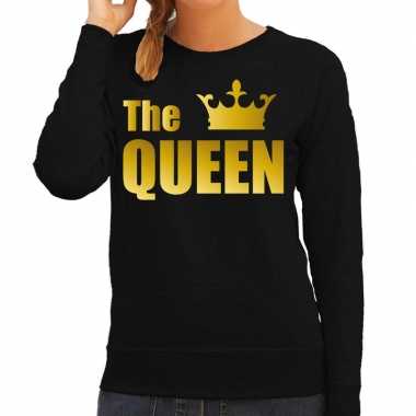 The queen sweater / trui zwart gouden letters kroon dames