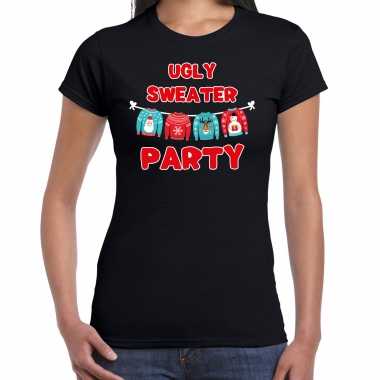 Ugly sweater party kerstshirt / outfit zwart dames