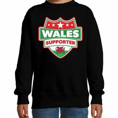 Welsh / wales schild supporter sweater zwart kinderen