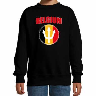 Zwarte sweater belgium drietand / belgie supporter trui ek/ wk kinderen