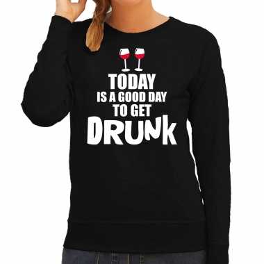 Zwarte wijn fun sweater / trui good day to get drunk dames