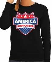 Amerika america schild supporter sweater zwart dames