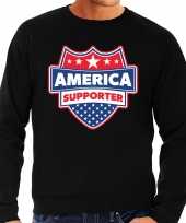 Amerika america schild supporter sweater zwart heren