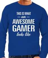 Awesome geweldige gamer cadeau sweater blauw heren