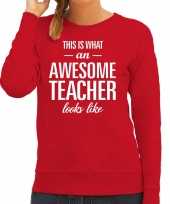 Awesome teacher lerares cadeau sweater trui rood dames
