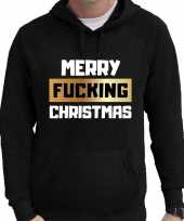 Foute kerst hoodie merry fucking christmas zwart heren