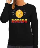 Funny emoticon sweater boring zwart dames