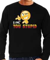 Funny emoticon sweater e is mc kwadraat you stupid zwart heren