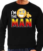 Funny emoticon sweater i am the man zwart heren