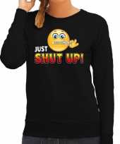 Funny emoticon sweater just shut up zwart dames