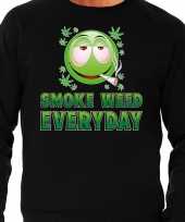 Funny emoticon sweater smoke weed every day zwart heren