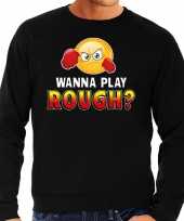 Funny emoticon sweater wanna play rough zwart heren