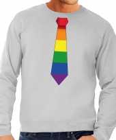Gaypride regenboog stropdas sweater grijs heren