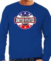 Have fear united states is here amerika supporter sweater blauw heren